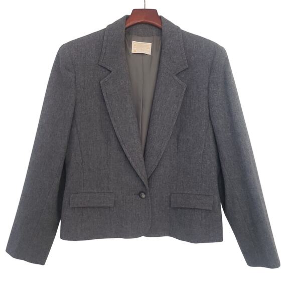 VTG Pendleton 100% Virgin Wool Old‎ Money Blazer Gray One Button Size 12 - Picture 3 of 12